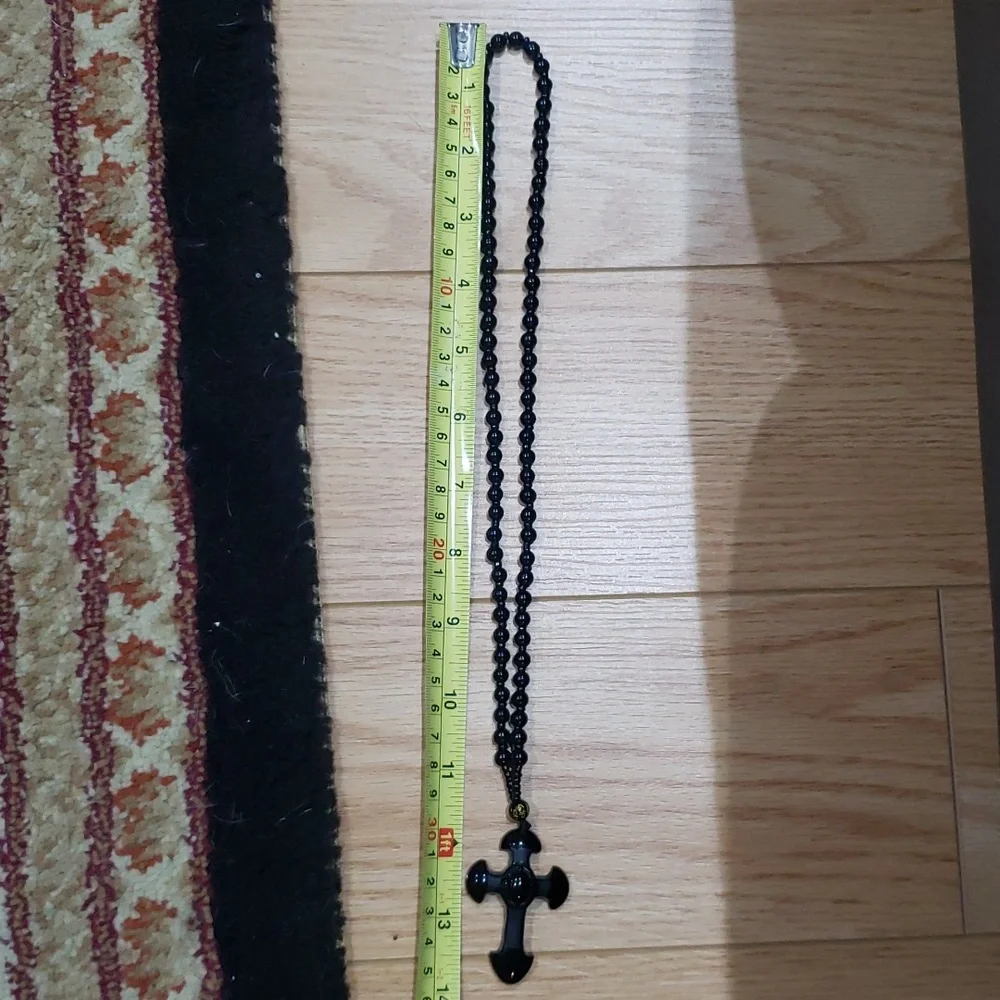 Natural crystal black obsidian cross necklace Amulet pendant with chain - Picture 9 of 10
